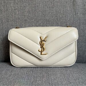 Saint Laurent Cream Quilted Leather Envelope Crossbody with Gold YSL